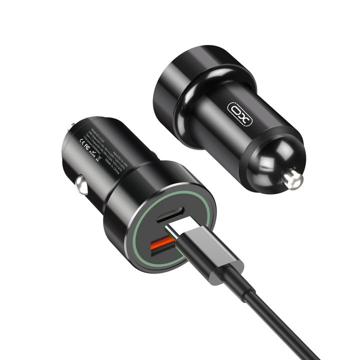 XO ładowarka samochodowa TZ11 PD QC 20W 1x USB 1x USB-C czarna + kabel USB-C - Lightning na NearMe.pl