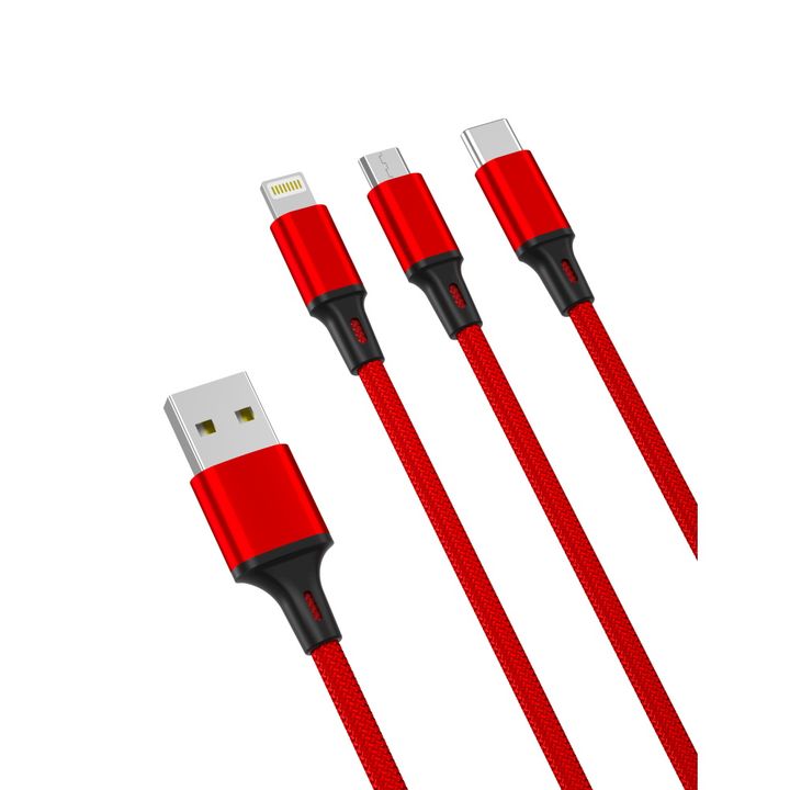 XO kabel NB173 3w1 USB - Lightning + USB-C + microUSB 1,2 m 2,4A czerwony na NearMe.pl