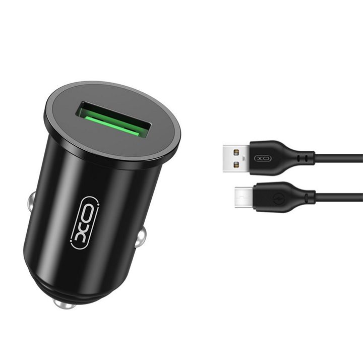 XO ładowarka samochodowa TZ12 QC 3.0 18W 1x USB czarna + kabel USB-C na NearMe.pl