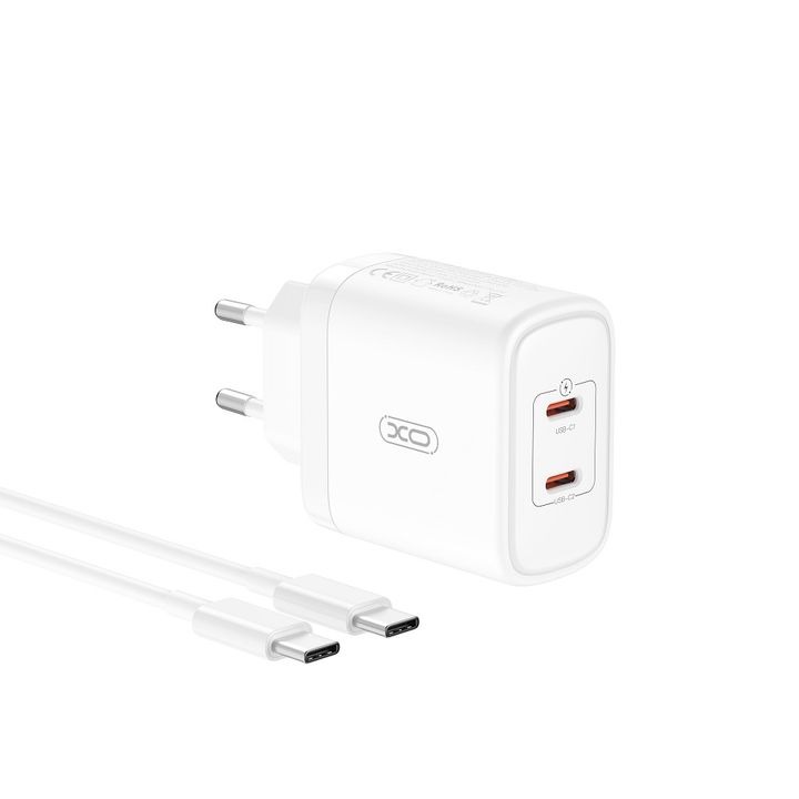 XO ładowarka sieciowa CE08 PD 50W 2x USB-C biała + kabel USB-C - USB-C na NearMe.pl