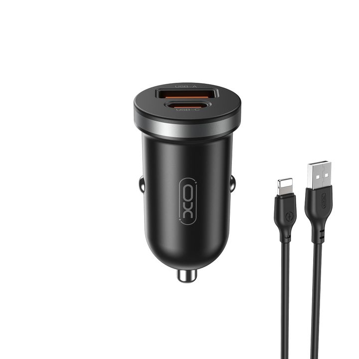 XO ładowarka samochodowa CC56 PD 30W QC 1x USB 1x USB-C czarna + kabel USB - Lightning na NearMe.pl