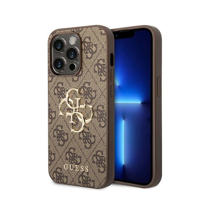 Guess PU 4G Metal Logo Case for iPhone 15 Pro Brown na NearMe.pl