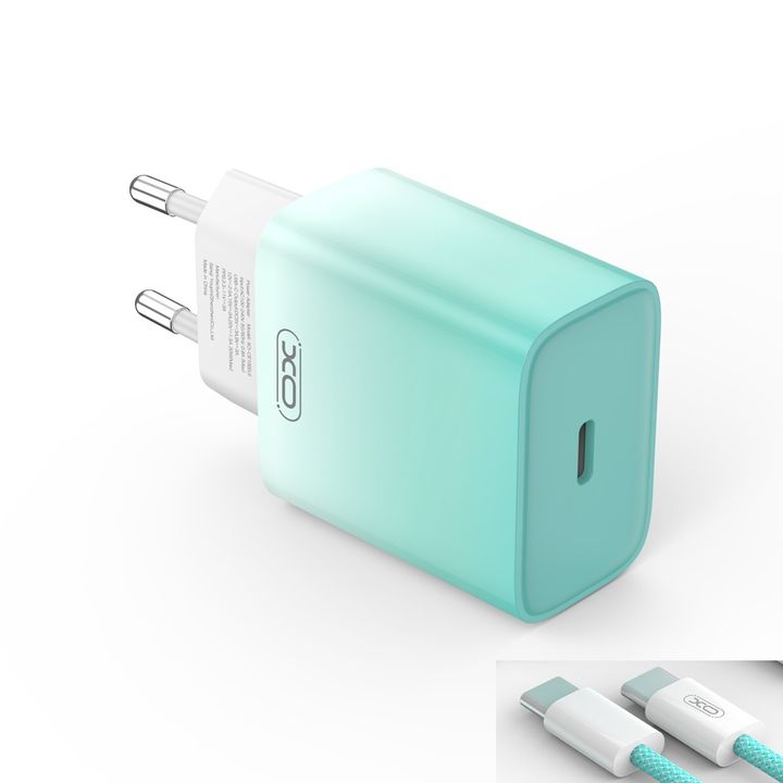 XO ładowarka sieciowa CE18 PD 30W 1x USB-C niebiesko-biała + kabel USB-C - USB-C na NearMe.pl