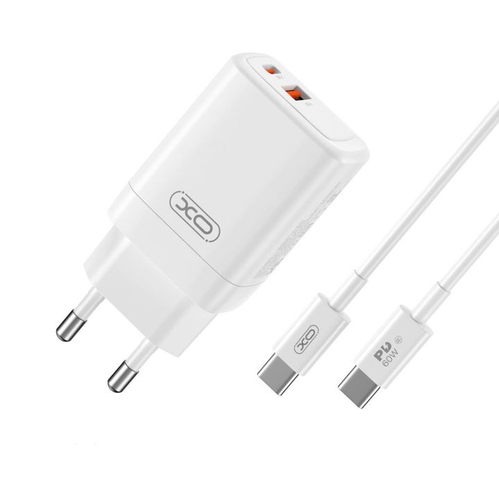 XO ładowarka sieciowa CE16 PD 45W 1x USB-C 1x USB biała + kabel USB-C - USB-C na NearMe.pl