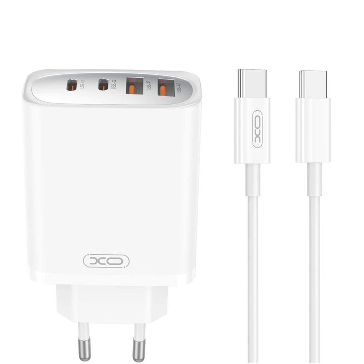 XO ładowarka sieciowa CE22 PD 45W 2x USB-C 2x USB biała + kabel USB-C - USB-C na NearMe.pl