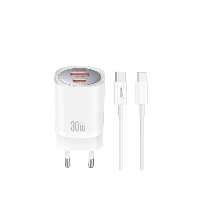 XO ładowarka sieciowa CE21 PD 30W 1x USB-C 1x USB biała + kabel USB-C - USB-C na NearMe.pl