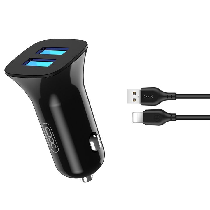 XO ładowarka samochodowa TZ10 2x USB 2,4A czarna + kabel Lightning na NearMe.pl