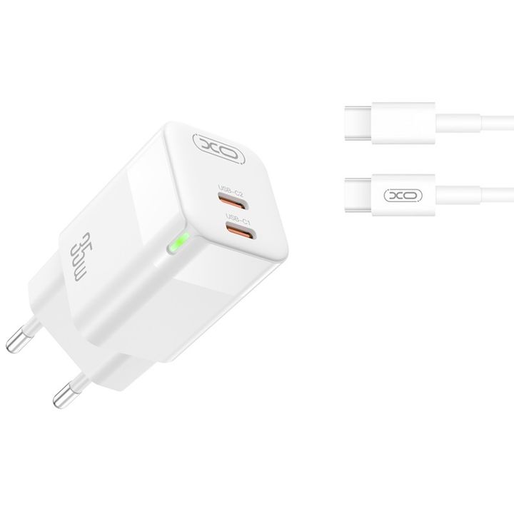 XO ładowarka sieciowa CE07 PD 35W 2x USB-C biała + kabel USB-C - USB-C na NearMe.pl