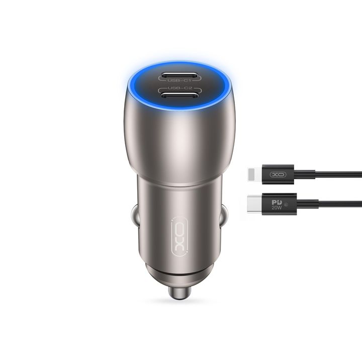 XO ładowarka samochodowa CC51 PD 40W 2x USB-C szara kabel USB-C - Lightning na NearMe.pl