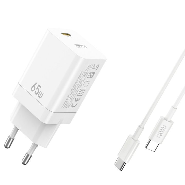 XO ładowarka sieciowa CE10 PD 65W 1x USB-C biała + kabel USB-C - USB-C na NearMe.pl