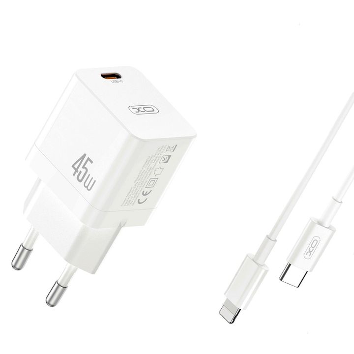 XO ładowarka sieciowa CE09 PD 45W 1x USB-C biała + kabel USB-C - Lightning na NearMe.pl