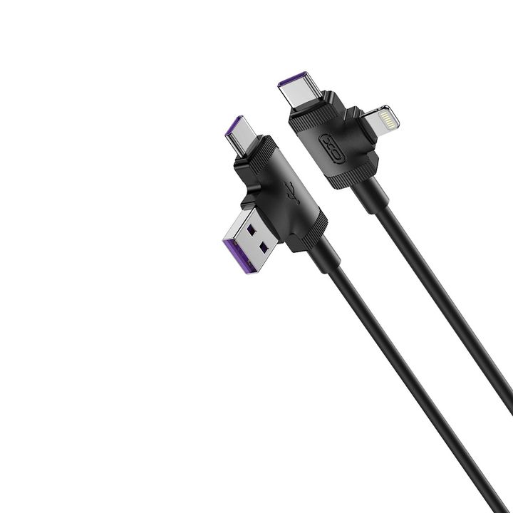 XO kabel NB237 4w1 USB + USB-C - Lightning + USB-C 1,0 m 3A czarny na NearMe.pl