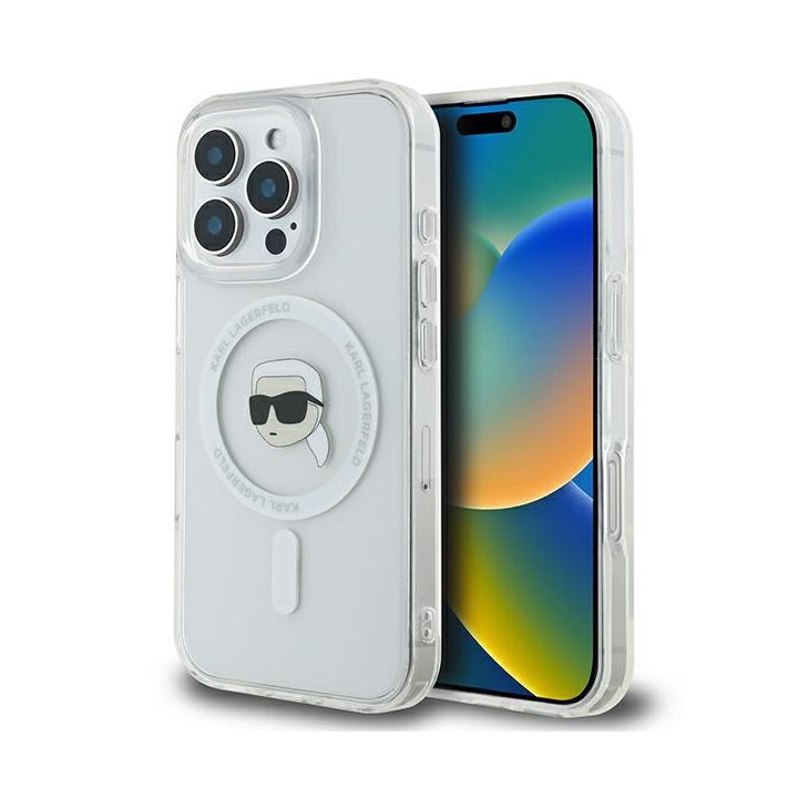 Karl Lagerfeld IML Karl Head Metal Frame MagSafe Case for iPhone 16 Pro Transparent na NearMe.pl
