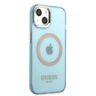 Guess GUHMP13MHTCMB iPhone 13 / 14 / 15 6.1" niebieski/blue hard case Gold Outline Translucent MagSafe na NearMe.pl