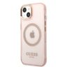 Guess GUHMP13MHTCMP iPhone 13 / 14 / 15 6.1" różowy/pink hard case Gold Outline Translucent MagSafe na NearMe.pl