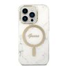 Zestaw Guess GUBPP14LHMEACSH Case+ Charger iPhone 14 Pro 6,1" biały/white hard case Marble MagSafe na NearMe.pl