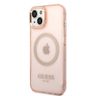 Guess GUHMP14MHTCMP iPhone 14 Plus / 15 Plus 6.7" różowy/pink hard case Gold Outline Translucent MagSafe na NearMe.pl