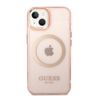 Guess GUHMP14MHTCMP iPhone 14 Plus / 15 Plus 6.7" różowy/pink hard case Gold Outline Translucent MagSafe na NearMe.pl