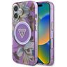 Etui Guess Glitter Flowers Triangle      Buttons MagSafe do iPhone 16 fioletowy na NearMe.pl