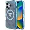 Etui Guess IML Metal Glitter 4G Circle   Triangle MagSafe do iPhone 16 niebieski na NearMe.pl