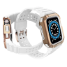 Pasek z etui ochronnym Protect Strap Band do Apple Watch 38 / 40 / 41 mm opaska obudowa pancerna - biały, różowe złoto na NearMe.pl