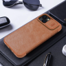 Nillkin Qin Leather Pro Case etui iPhone 14 Plus osłona na aparat kabura pokrowiec obudowa z klapką brązowy na NearMe.pl