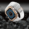 Pasek z etui ochronnym Protect Strap Band do Apple Watch 42 / 44 / 45 mm opaska obudowa pancerna - przezroczysty, różowe złoto na NearMe.pl